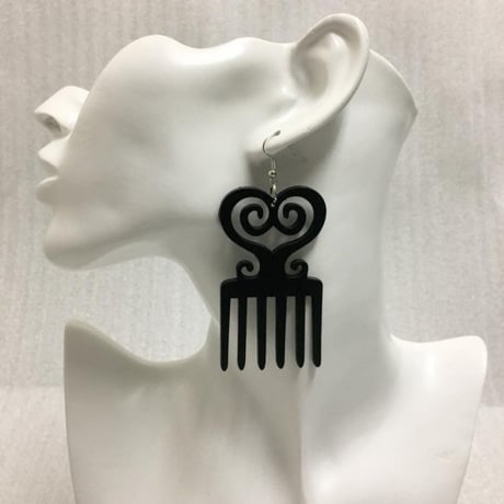 アフリカ　シンボル　アディンクラ　サンコファ　コーム　モチーフ　ウッドピアス　Africa Adinkra DWENNIMMEN Sankofa