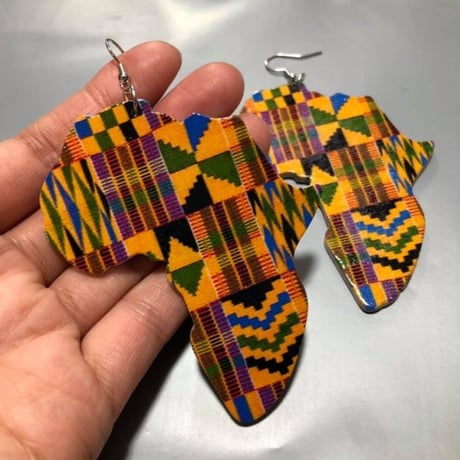 ケンテ　アフリカ　アフリカ大陸　木製　ウッドピアス　Africa African Map Kente
