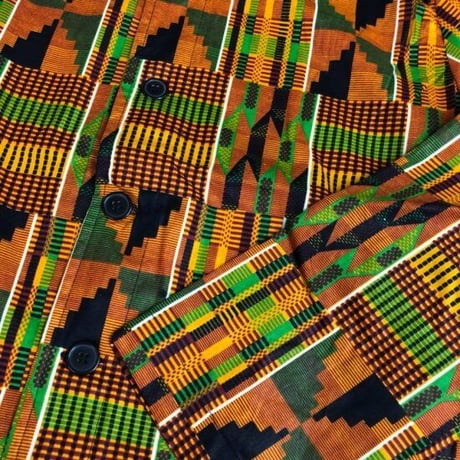 アフリカンプリント　ケンテ　クルタ　長袖　ジャケット　羽織り　Africa Kente Open Kurta