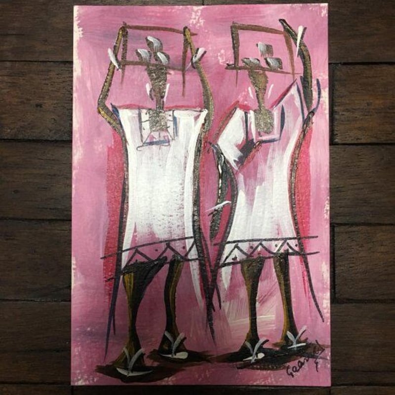 アフリカの絵画　アート　タペストリー　〜アフリカで購入〜 アフリカ絵画『 Animals / sunset 』ティンガティンガ by