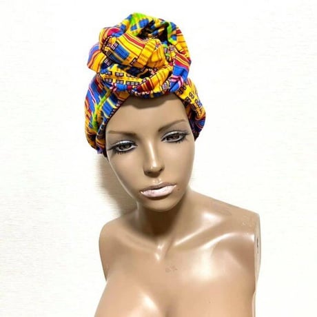 アフリカンプリント　ケンテ　ターバンヘアバンド　クロス　ヘッドラップ　ヘアバンド　African print Head wrap kente