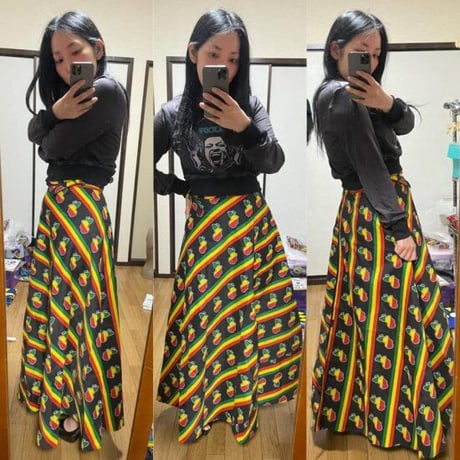 アフリカンプリント　ラスタカラー　アフリカ大陸　ラップスカート　巻きスカート　紐結び　スカート　Africa map wrap skirt