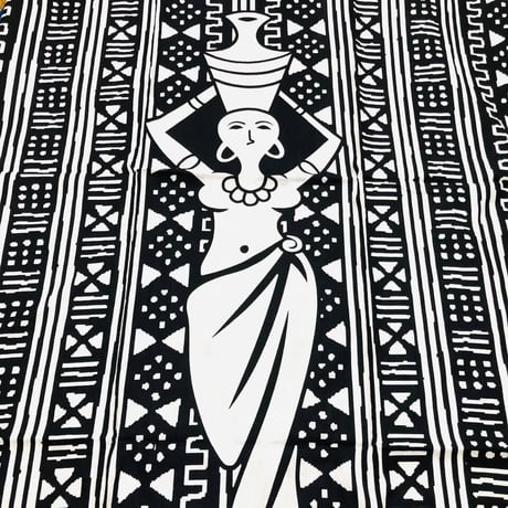 2色　Mud print　アフリカンプリント　カフタン　ワンピース　ヘッドラップ付き　Africa woman printing Kaftan 02