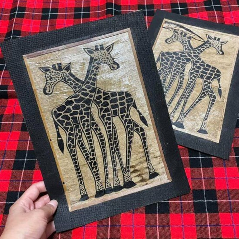 Made in Kenya アフリカ バナナの皮 ハンドメイド 動物 村 アート