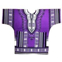 パープル　ユニセックス　男女兼用　ダシキ　Dashiki　半袖シャツ　アフリカンプリント　民族衣装　 ヒッピー　hiphop