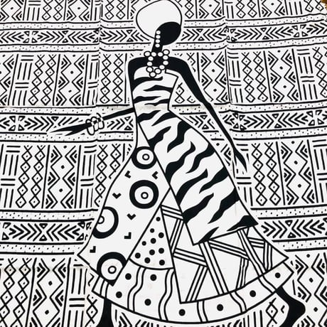2色　Mud print　アフリカンプリント　カフタン　ワンピース　ヘッドラップ付き　Africa woman printing Kaftan 06