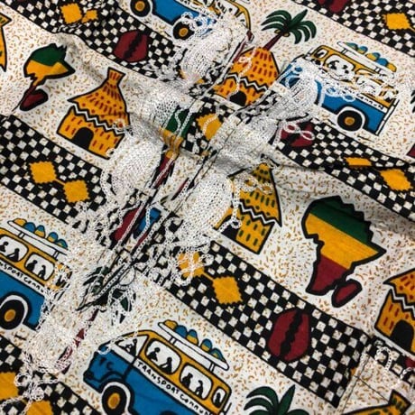 刺繍入り　アフリカ　アフリカン　レゲエ　アフリカンプリント　ダシキ　African Print Dashiki Black/White/Safari
