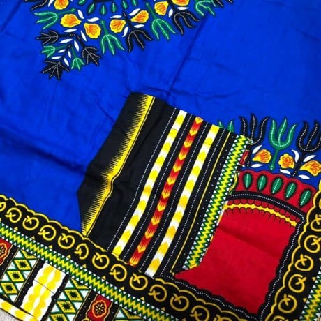 Blue　ユニセックス　男女兼用　ダシキ　Dashiki　半袖シャツ　アフリカンプリント　民族衣装　 ヒッピー　hiphop