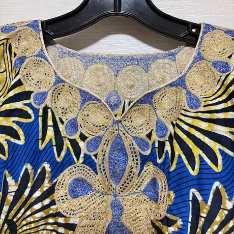 USED Made in Africa Congo アフリカンプリント　ブルー　ドレス　セットアップ　African print dress