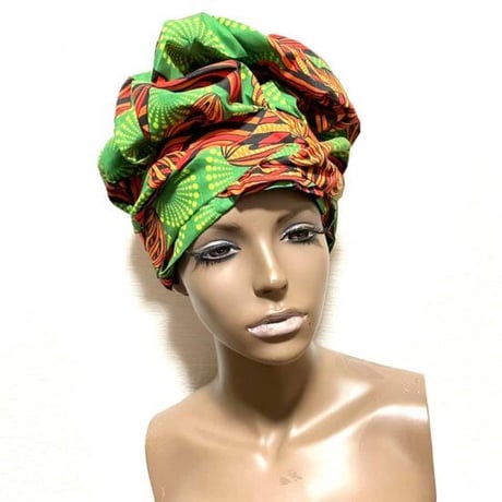 アフリカンプリント　ボンネット　キャップ　らくらくターバン　ターバン帽子　ヘッドラップ　African print Bonnet cap Head wrap