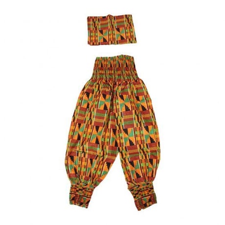アフリカンプリント　ケンテ　エラスティック　ハーレム　パンツ　ヘッドラップ付　Africa Kente Elastic Harem pants