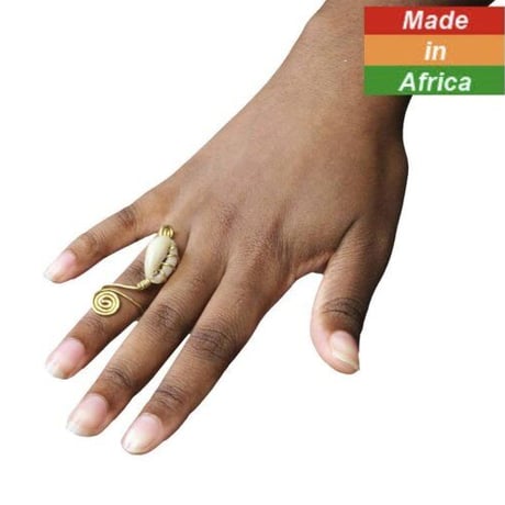 Made in Africa　フリーサイズ　真鍮　シェル　貝殻　ハンドメイド　リング　指輪　Brass & Cowrie Shell Rings