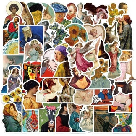 50枚セット　美術　絵画　アート　アーティスト　ゴッホ　ピカソ　モナリザ　フェルメール　マリーアントワネット　イラスト　 ステッカー シール　Art sticker