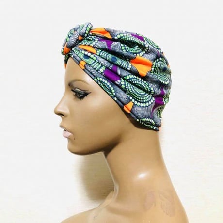 アフリカンプリント　らくらくターバン　ターバン帽子　ヘッドラップ　African print Head wrap