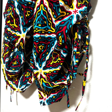 ヘッドラップ付き　アフリカンプリント　幾何学模様　ワイドパンツ　African Print Wide Leg Pants w/ Pull String