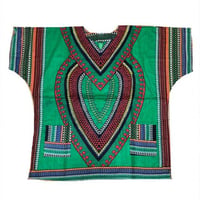 薄手素材　Green Heart Of Africa Dashiki　男女兼用　ダシキ　半袖シャツ　アフリカ　アフリカン　民族衣装　 ヒッピー　hiphop