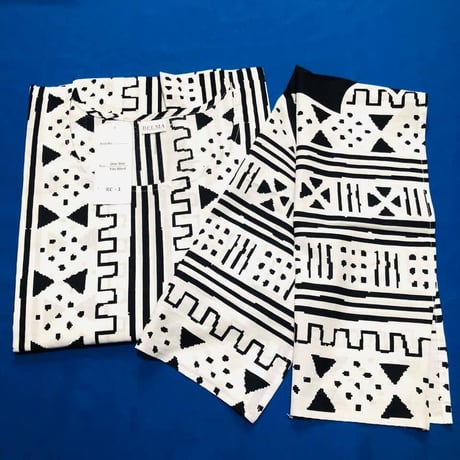2色　Mud print　アフリカンプリント　カフタン　ワンピース　ヘッドラップ付き　Africa woman printing Kaftan 02