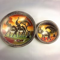 Made in Kenya　2個セット　アフリカ　ケニア　象　ゾウ　ソープストーン　キシィストーン　彫刻　ハンドメイド　お皿　小物入れ　インテリア
