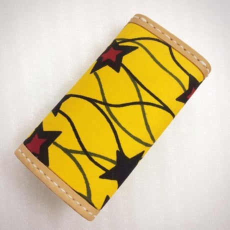 レザークラフト×アフリカ布　ハンドメイド　キーケース　アフリカ　アフリカ布　革　雑貨