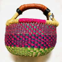 Made in Ghana　アフリカ　ガーナ　ハンドメイド　レザー　バスケット　ハンドバッグ　Africa Handmade Woven Leather Basket