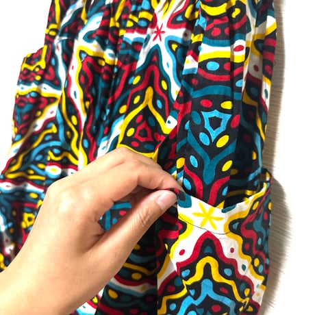 ヘッドラップ付き　アフリカンプリント　幾何学模様　ワイドパンツ　African Print Wide Leg Pants w/ Pull String