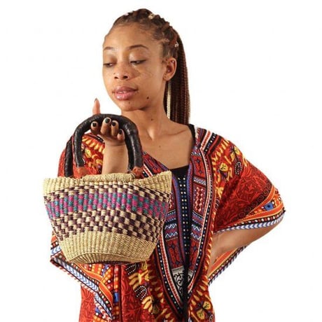 Made in Ghana　アフリカ　ガーナ　ハンドメイド　レザー　バスケット　ハンドバッグ　Africa Handmade Woven Leather Basket