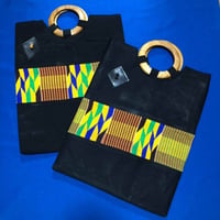 Made in Ghana　アフリカ　ガーナ　ケンテ×ブラック　ハンドバッグ　Africa Kente