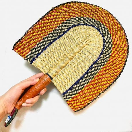 Made in Burkina Faso　アフリカ　ブルキナファソ　ハンドメイド　手織り　うちわ　Africa Handmade Woven fan