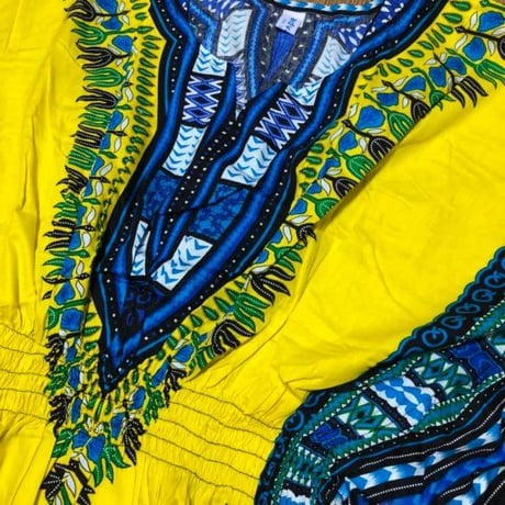 Elastic Dashiki Yellow　ダシキ　半袖シャツ　アフリカ　アフリカン　民族衣装　 ヒッピー　hiphop