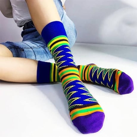アフリカンプリント　ケンテ　靴下　ソックス　African print kente socks