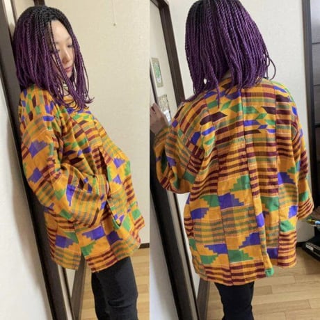Made in Ghana　アフリカ　ガーナ　ケンテ　ハンドメイド　手織り　プルオーバー　パーカー　Africa Kente