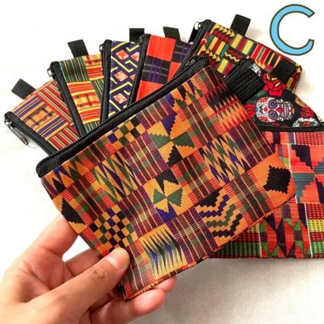 アフリカンプリント　ケンテ　エスニック　総柄　ミニポーチ　African print Kente