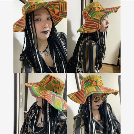《色落ちSALE》Made in Ghana　アフリカ　ケンテ　ハット　帽子　Africa Kente