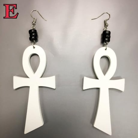 ウッド　木製　アフリカ　アフリカン　エジプト　Egypt　アンク　Ankh　ピアス