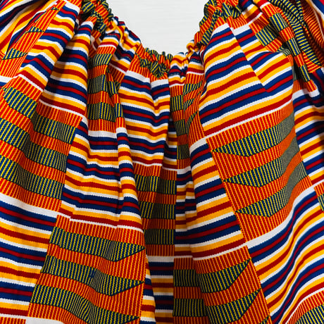 アフリカンプリント　ケンテ　スリーブレス　オフショルダー　トップス　African print Kente Full Sleeve Dress Shirt