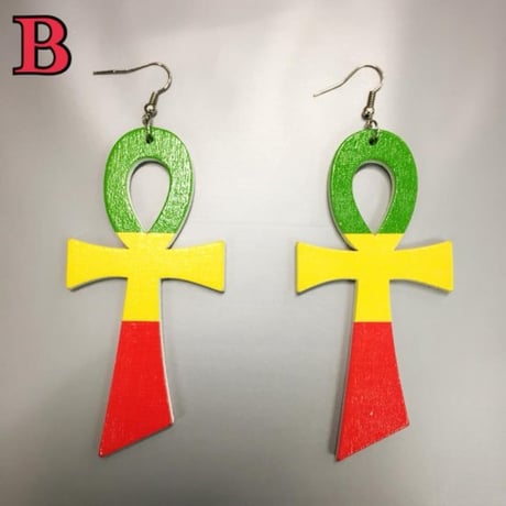 ウッド　木製　アフリカ　アフリカン　エジプト　Egypt　アンク　Ankh　ピアス