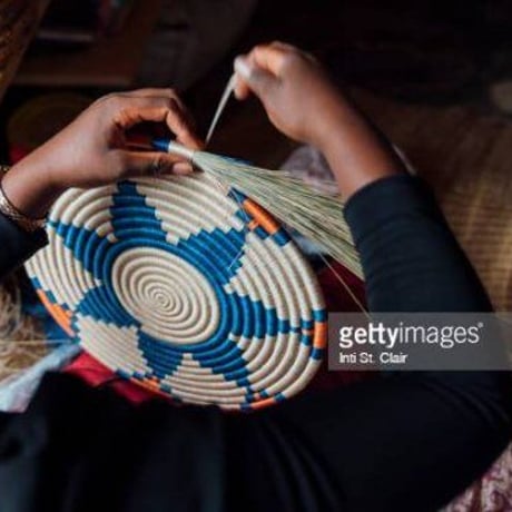 アフリカ　ルワンダ　ハンドメイド　手織り　バスケット　Africa Rwandan Woven Basket Small
