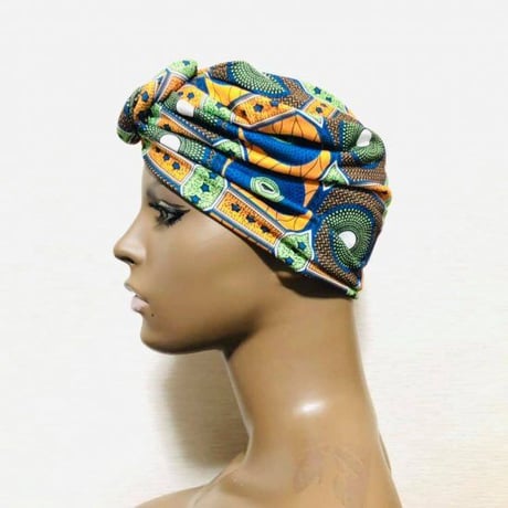 アフリカンプリント　らくらくターバン　ターバン帽子　ヘッドラップ　African print Head wrap