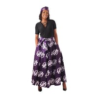 アフリカンプリント　アディンクラ　ガーナ　ジニャメ　ブラック　紐 / ヘッドラップ付き　スカート　ロングスカート　African print Adinkra Gye Nyame Maxi Skirt