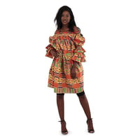 アフリカンプリント　ケンテ　ガーナ　オフショルダー　ワンピース　African print Kente dress
