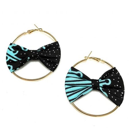 アフリカンプリント　ハンドメイド　アフリカ布　リボン　ピアス　フープピアス　African print handmade earring