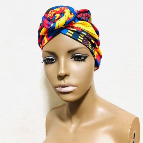 アフリカンプリント　らくらくターバン　ターバン帽子　ヘッドラップ　African print Head wrap