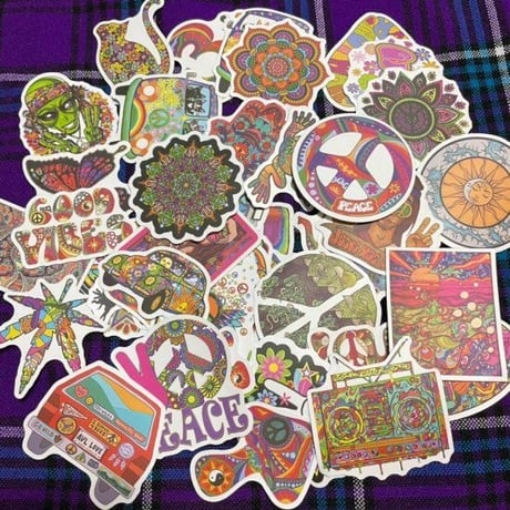 50枚セット　カラフル　エスニック　曼荼羅　ヒッピー　ボヘミアン　Peace Love Bohemian Hippie sticker　ステッカー　シール