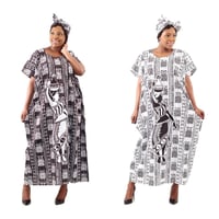 2色　Mud print　アフリカンプリント　カフタン　ワンピース　ヘッドラップ付き　Africa woman printing Kaftan 05