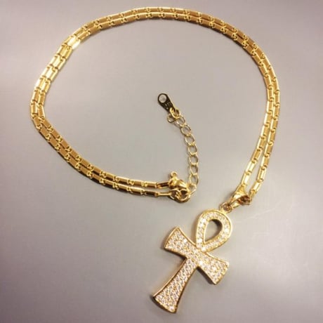 18KGP　アフリカ　エジプト　Egypt　アンク　Ankh　ゴールド　シルバー　ジルコニア　ネックレス　18K Gold Plated