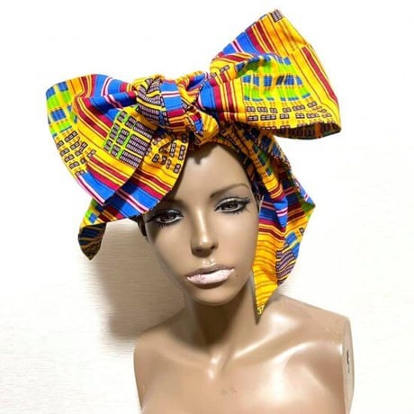 アフリカンプリント　ケンテ　ターバンヘアバンド　クロス　ヘッドラップ　ヘアバンド　African print Head wrap kente