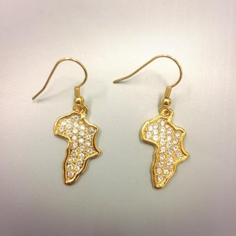 18KGP　アフリカ　アフリカ大陸　ジルコニア　ピアス　hiphop 18K Gold Plated African Map