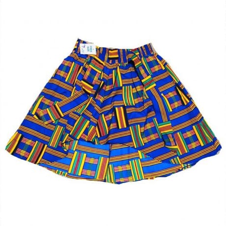 アフリカンプリント　ケンテ　ブルー　ケンテ　Hi-Lo　スカート　African print Kente Skirt