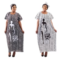 2色　Mud print　アフリカンプリント　カフタン　ワンピース　ヘッドラップ付き　Africa woman printing Kaftan 01