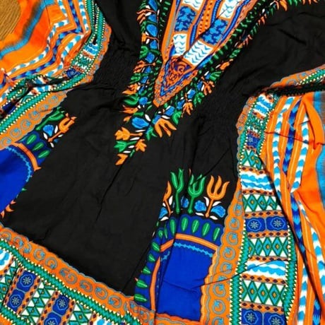 Elastic Dashiki Black　ダシキ　半袖シャツ　アフリカ　アフリカン　民族衣装　 ヒッピー　hiphop
